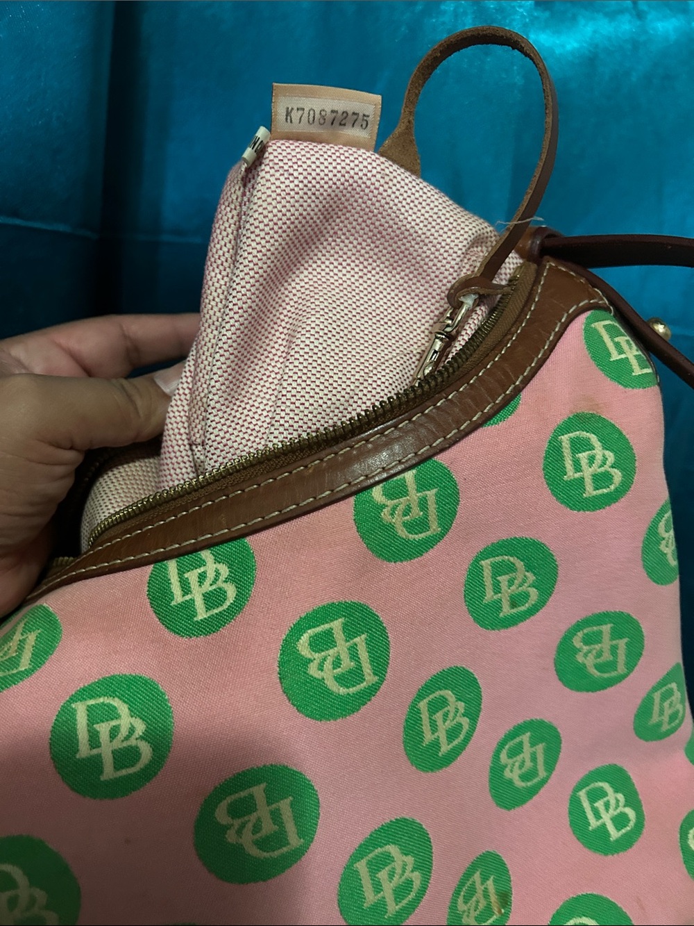 Dooney & Bourke Pink and Green Shoulder Bag with Brown - Picture 5 of 8